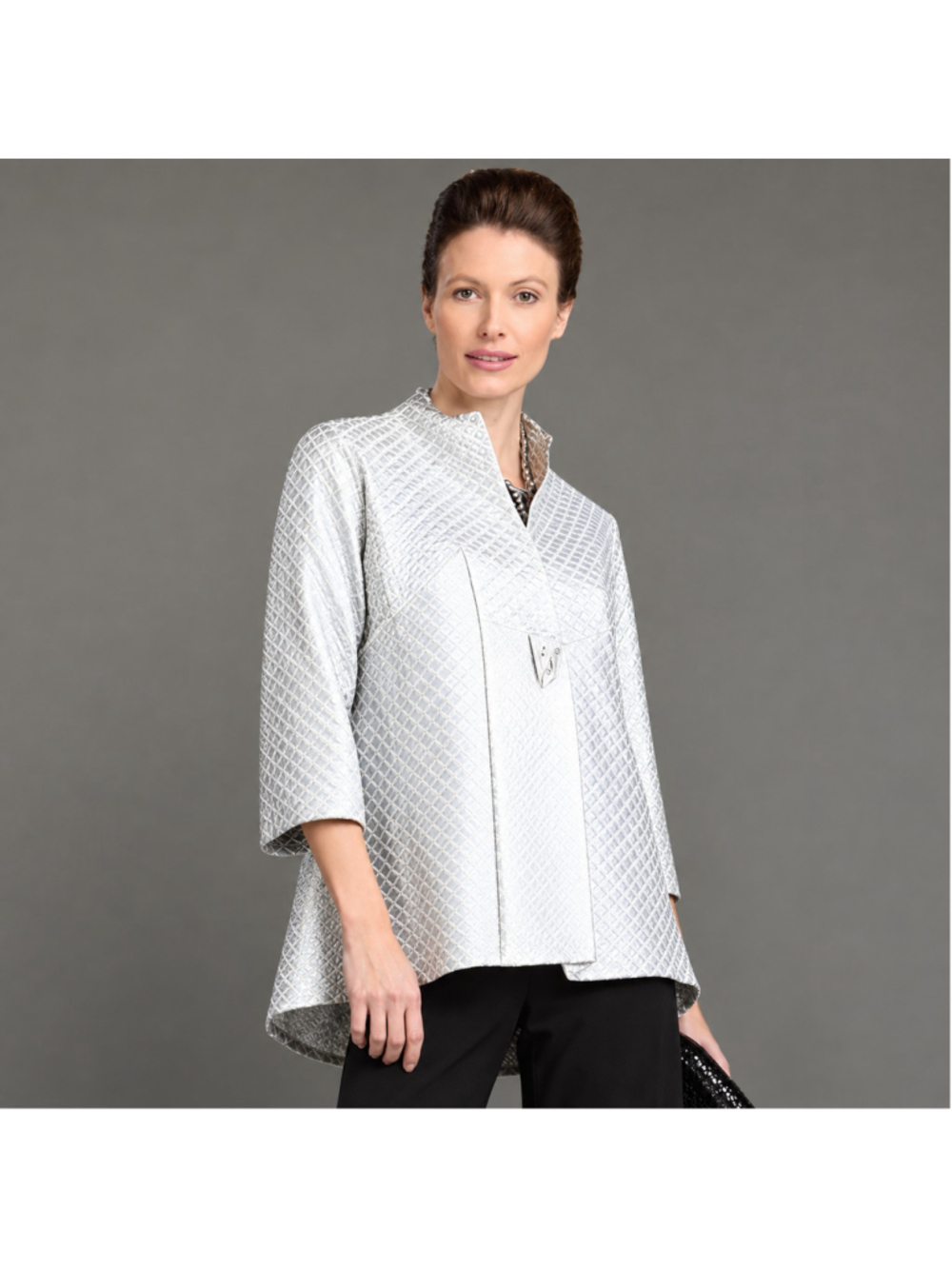 IC Connie K Silver Shimmer Modernist Scales Art-to-Wear Swing Evening Jacket 1X